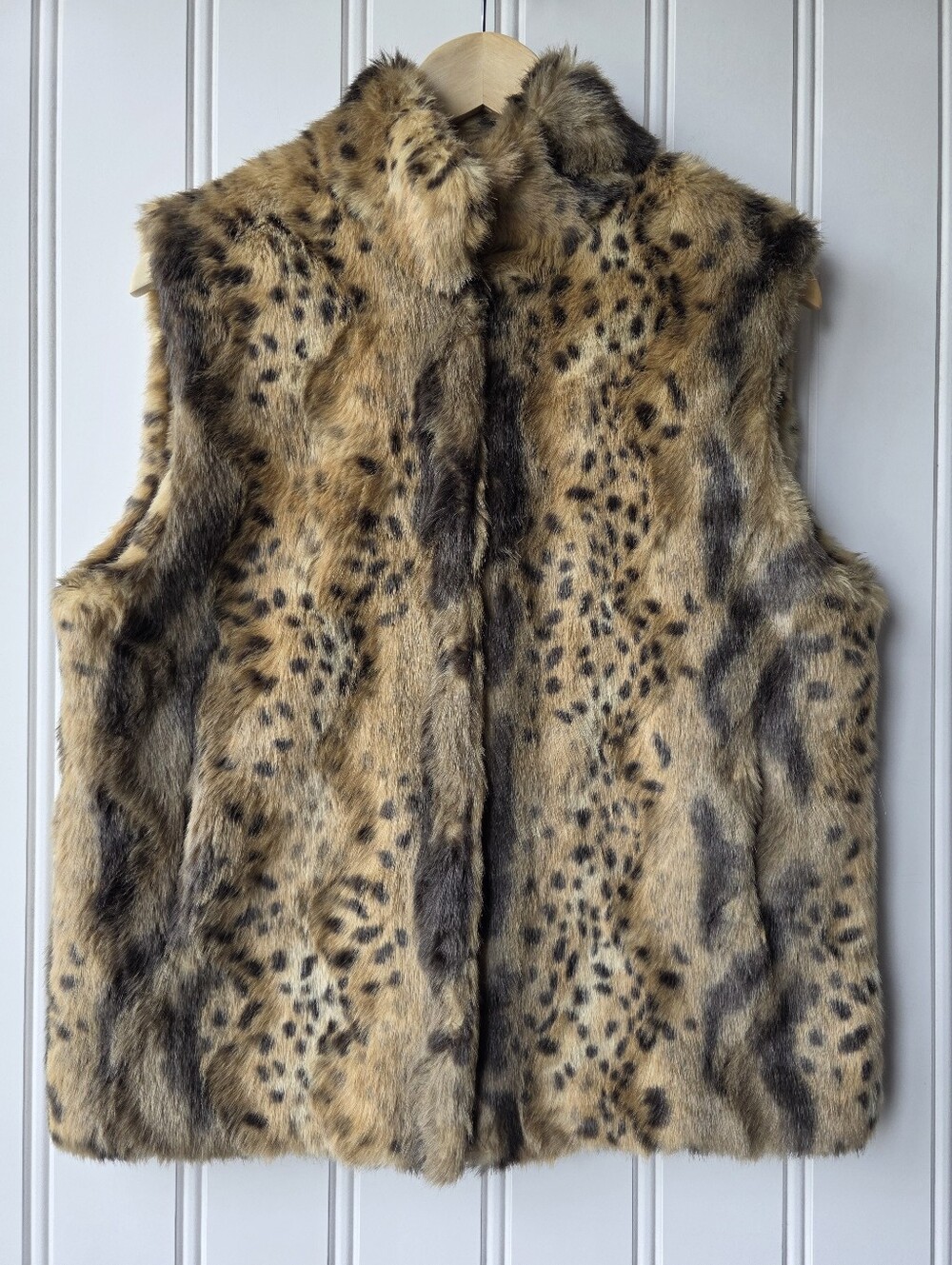 Vintage Angel's Touch Leopard Print Faux Fur Vest Womens Large